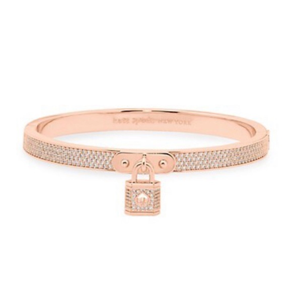 Authentic Kate Spade Lock And Spade Rose Goldtone & Cubic Zirconia Pavé Bangle - Picture 1 of 2
